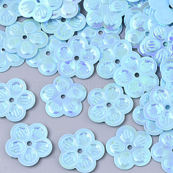 Accesorios del ornamento, paillette plástico pvc / cuentas de lentejuelas, color de ab, flor, luz azul cielo, 12.5x12x0.5mm, agujero: 1.2 mm, aproximamente 10000 unidades / 500 g
