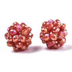 Runde gewebte Perlen aus undurchsichtigem Glas, Cluster-Perlen, ab Farbe plattiert, facettiert, cerise, 12~13 mm, Bohrung: 1.5 mm, Perlen: 3.5x2.5 mm