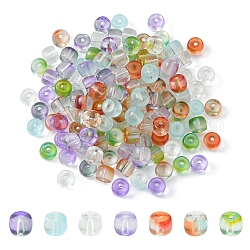 140pcs 7 Farben transparente Glasperlen, Fass, Mischfarbe, 7.5x6 mm, Bohrung: 1.5 mm, 20 Stk. je Farbe