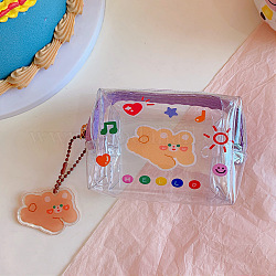 PVC Plastic Wallets, Transparent Coin Purse Jewelry Storage, Rectangle with Bear, Lilac, 9x6x7cm