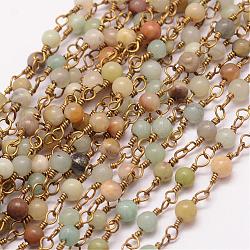 Main chaînes amazonite de perles, avec bobine, non soudée, avec épingle à œil en laiton, 4mm, environ 32.8 pied (10 m)/rouleau