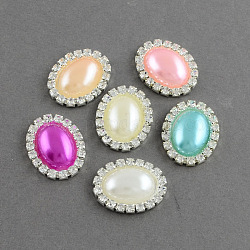 Botones de vástago de imitación de perla de plástico de ABS ovalados, con un grado de pedrería de cristal, 1 agujero, Color plateado color metal plateado, color mezclado, 25x20x6mm, agujero: 1 mm