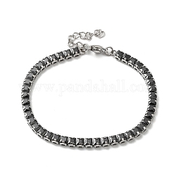 Cubic Zirconia Tennis Bracelet, 304 Stainless Steel Square Link Chain Bracelet, Black, 6-3/8 inch(16.1cm)