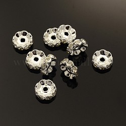 Perles séparateurs en laiton avec strass, Grade a, bord ondulé, couleur argentée, rondelle, cristal, 10x4mm, Trou: 2mm