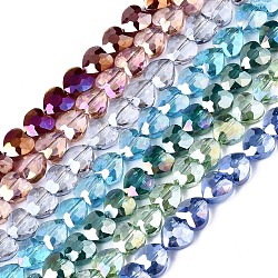 Abalorios de vidrio electroplate hebras, facetados, corazón, color mezclado, 7x7x4mm, agujero: 1 mm, aproximamente 100 pcs / cadena, 25.59 pulgada (65 cm)