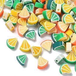 100 pièces 4 couleurs perles d'argile polymère faites à la main en forme d'orange, couleur mixte, 11~11.5x9~9.5x4~4.5mm, Trou: 1.6mm, 25 pcs / couleur