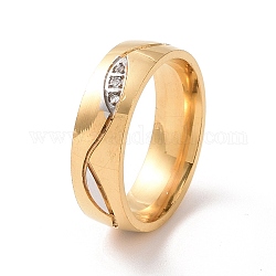 Anillo de dedo con forma de hoja de rhinestone de cristal, 201 joyería de acero inoxidable para mujer., dorado, diámetro interior: 17 mm