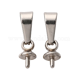 201 Edelstahl-Bügelanhänger, für die Hälfte gebohrt Perlen, Edelstahl Farbe, 12x4 mm, Stift: 1 mm, Bohrung: 5.5x2.5 mm