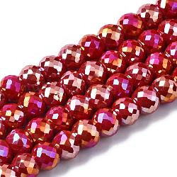 Chapelets de perles en verre électroplaqué, de couleur plaquée ab , facette, ronde, firebrick, 8x6mm, Trou: 1.2mm, Environ 80 pcs/chapelet, 18.66~19.76 pouce (47.4 cm ~ 50.2 cm)