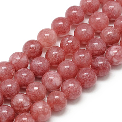 Chapelets de perles de quartz naturel, imitation rhodochrosite, ronde, teinte, 8x7.5mm, Trou: 1mm, Environ 46~49 pcs/chapelet, 15.5 pouce