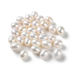Natur kultivierten Süßwasser Perlen, Hälfte gebohrt, Reis, Klasse 5 a, Rauch weiss, 8~10.5x7~8 mm, Bohrung: 0.9 mm