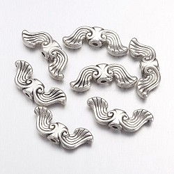 Alloy Beads, Wing, Cadmium Free & Lead Free, Antique Silver, 19x7.5x3.5mm, Hole: 1.5mm