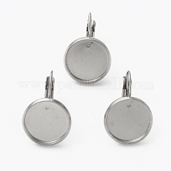 304 Stainless Steel Leverback Earring Findings, with Flat Round Setting for Cabochon, Stainless Steel Color, 20.5~22.5x13.5mm, Pin: 0.7mm, Tray: 12mm