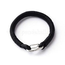 304 Stainless Steel Leather Cord Bracelets, with Key Clasps, Black, 210x10mm