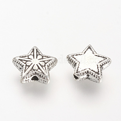 Tibetischer stil legierung perlen, Stern, cadmiumfrei und bleifrei, Antik Silber Farbe, 9.5x10.5x4 mm, Bohrung: 1 mm