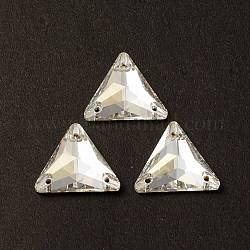 Forma de triángulo coser en rhinestone, rhinestone de cristal k5, multi-hilo de enlace, espalda plana plateada, decoración artesanal de costura, cristal, 16x18x5mm, agujero: 1 mm