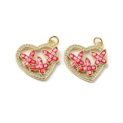 Brass Micro Pave Cubic Zirconia Pendants, with Enamel Shell, Flower with Star, FireBrick, 20x20.5x3.5mm
