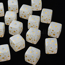 Perles acryliques imprimées, carré avec motif de fleurs, or, 16x16x16mm, Trou: 3mm