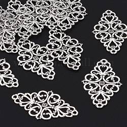 Tibetan Style Alloy Rhombus Filigree Joiners Links, Cadmium Free & Lead Free, Antique Silver, 42x25x1mm, Hole: 2mm