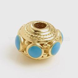 Perles cahoteuses en laiton couleur or mat, avec l'émail, Plaqué longue durée, rondelle, bleu profond du ciel, 8x5.5mm, Trou: 1.8mm