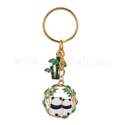 Porte-clés pendentif en émail en alliage de panda et de bambou, avec porte-clés fendus, or, 7.85 cm
