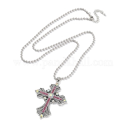 Colliers à pendentif croix en strass, avec des chaînes à billes en alliage d'argent antique, rose, 27.56 pouce (70 cm)