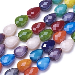 Opaque Solid Color Glass Beads Strands, Faceted, teardrop, Mixed Color, 13.5~14x9.5~10x5.5~6mm, Hole: 1mm, about 25pcs/strand, 13.3 inch~13.5 inch(34~34.5cm)