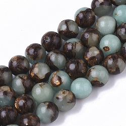 Jaspe aqua terra synthétique assemblé et brins de perles de bronzite, ronde, 6mm, Trou: 1.4mm, Environ 62~63 pcs/chapelet, 14.96 pouce (38 cm)