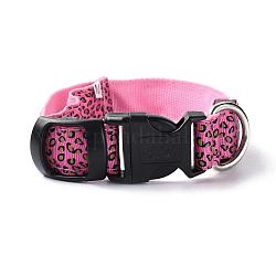 Collar de perro led de poliéster ajustable, con luz intermitente resistente al agua y hebilla de plástico, batería incorporada, estampado de leopardo, color de rosa caliente, 355~535mm