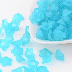 Chunky Sky Blue Transparent Frosted Flower Acrylic Beads, about 13mm in diameter, 7mm thick, hole:1mm