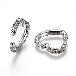 Brass Micro Pave Cubic Zirconia Cuff Earrings, Heart, Platinum, Clear, 20x20.5x3mm