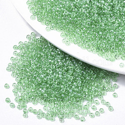 Perline semi di vetro, adatto per ricamo a macchina, colori trasparenti, tondo, verde chiaro, 2.5x1.5mm, Foro: 1 mm, circa 2222pcs/50g