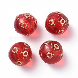Perles acryliques plaquées, métal enlacée, rond avec motif soleil, rouge, 16mm, Trou: 1.6mm, environ 225 pcs/500 g