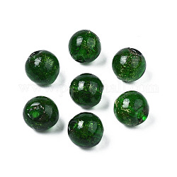 Handgemachte Glasperlen Goldsand, Runde, grün, 9~10x9~10 mm, Bohrung: 1.5 mm