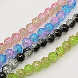 Perlas de vidrio crujido de dos tonos hebras, redondo, color mezclado, 4mm, agujero: 1.1~1.3 mm, aproximamente 200 pcs / cadena, 31.4 pulgada