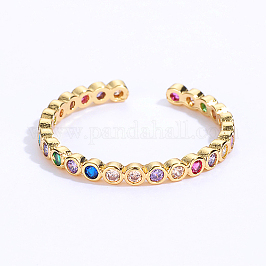 Offene Manschettenringe aus Edelstahl mit buntem Zirkonia, golden, Innendurchmesser: 16~18 mm