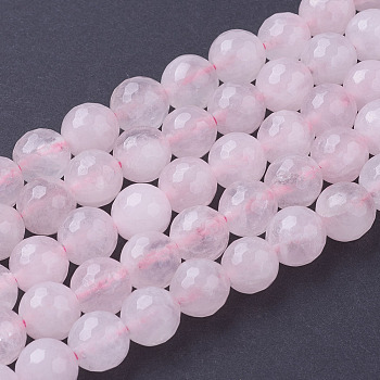 Природного розового кварца нитей бисера, граненые, круглые, розовые, 8 мм, отверстие : 1 мм, около 24 шт / нитка, 7.8 дюйм