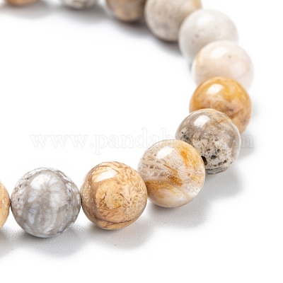 Natürliche fossile Korallenstretch-Perlenarmbänder&nbsp;G-A185-01X-1
