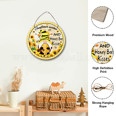 Welcome Bumble Bee Gnome Sign Round Spring Summer Sign for 