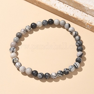 Armbänder aus natürlichem Netzsteinperlenstretch&nbsp;BJEW-K212-A-021-1