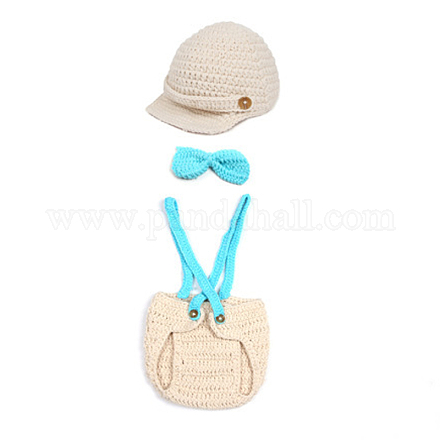 かわいい手作りのかぎ針編みの赤ん坊の帽子の衣装の写真撮影の小道具  淡い茶色  820x430mm  3個/セット AJEW-R030-14-1