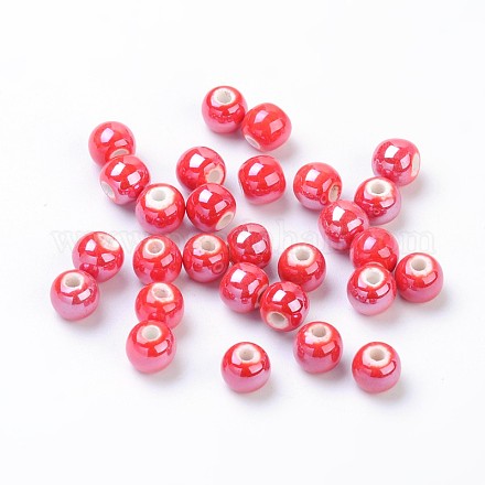 Perles rondes en porcelaine manuelles PORC-S489-6mm-14-1