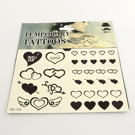 Mixed Heart Shape Cool Body Art Removable Fake Temporary Tattoos Metallic Paper Stickers X-AJEW-Q098-05-1