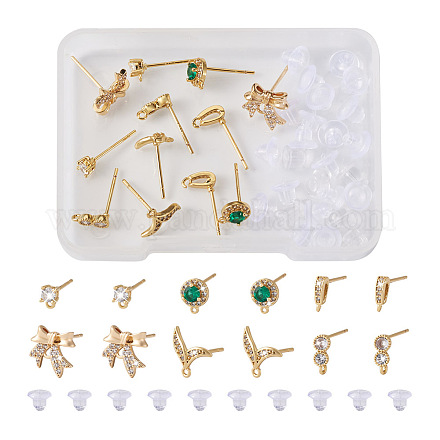 Fashewelry 12 шт. 6 стильные латунные серьги-гвоздики с микропаве из кубического циркония KK-FW0001-10-1