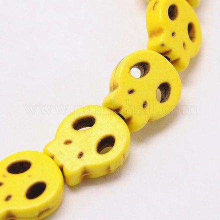 Skull Synthetic Turquoise Beads Strands TURQ-I023-28x25mm-08-1