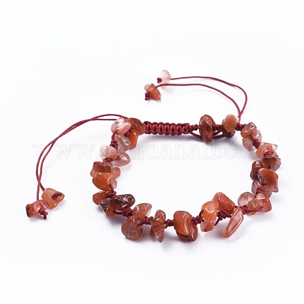 Adjustable Natural Carnelian Chip Beads Braided Bead Bracelets BJEW-JB04392-05-1