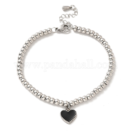 304 Stainless Steel Heart Charm Bracelet with Enamel BJEW-B057-08P-1