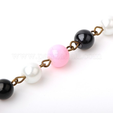 Handmade Round Glass Pearl Beads Chains for Necklaces Bracelets Making AJEW-JB00064-02-1