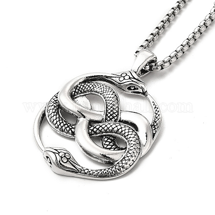 Collar colgante de serpiente de aleación con cadenas de caja de acero inoxidable NJEW-K245-009-1