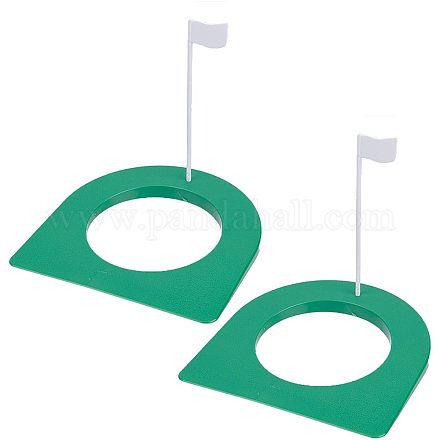 GORGECRAFT 2 Sets Green Plastic Golf Putting Cup Flag Putt Putter Golf Hole Training Aid with Removable Sign All-Direction Surface Regulation Practice Cup for Indoor Outdoor Men Women Office Backyard DIY-WH0297-59-1